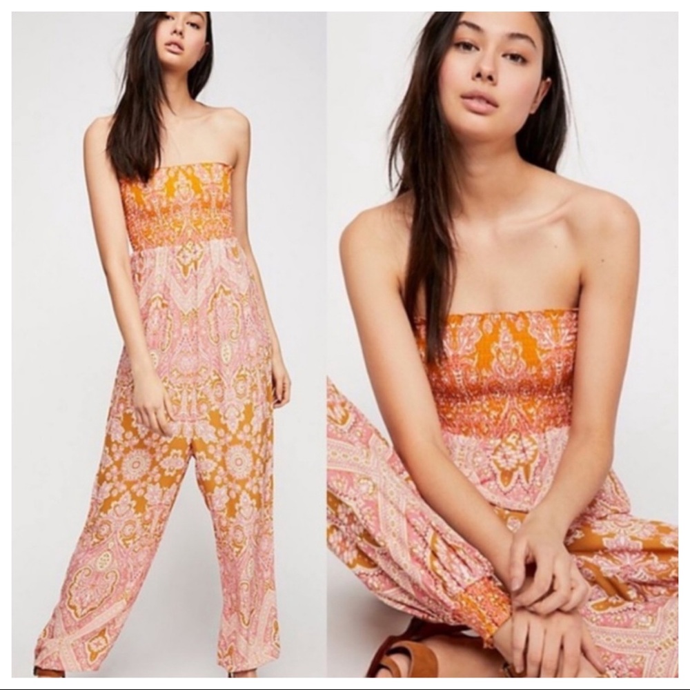 NWT! Free People THINKING OF YOU SMOCKED JUMPSUIT